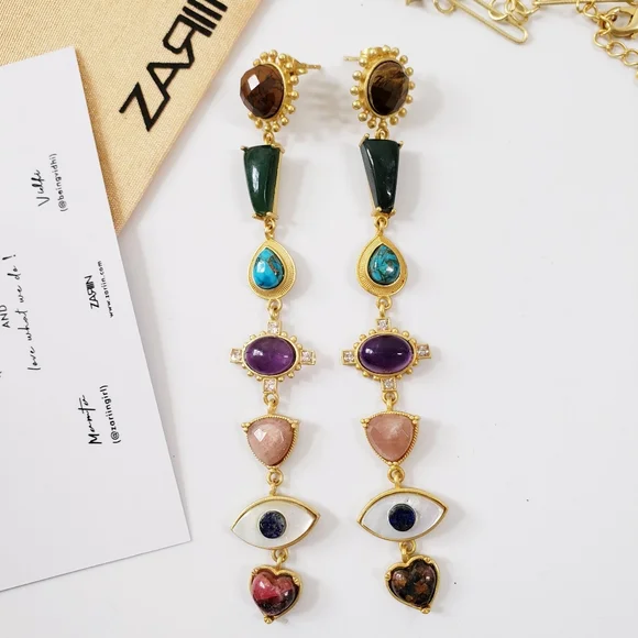 Zariin Chakra Dangling Shoulder Duster Earrings - Picture 1 of 14